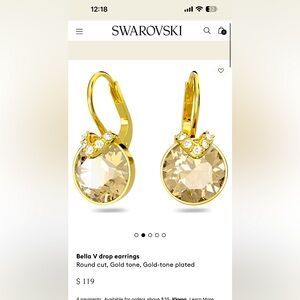 Swarovski Bella V drop earrings
Round cut, Gold tone, Gold-tone plated